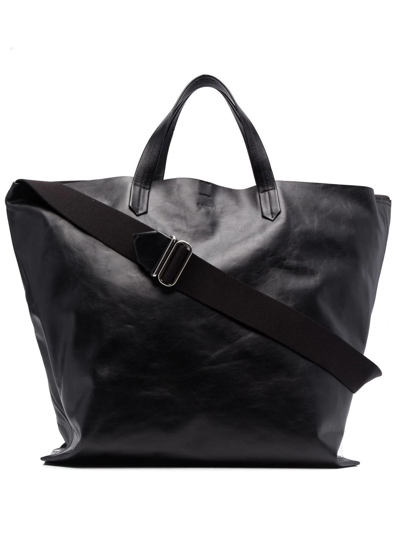 Jil Sander Logo-debossed Leather Tote Bag In Schwarz
