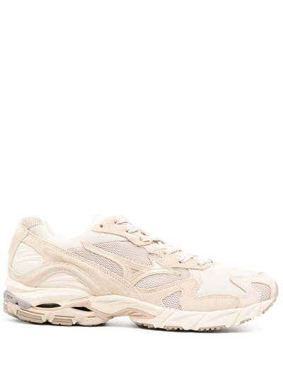 Mizuno Panelled Leather Sneakers In Nude