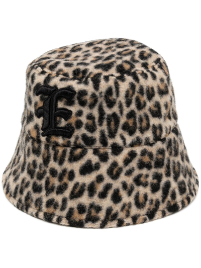 Ermanno Scervino Leopard-print Wool Bucket Hat In Braun