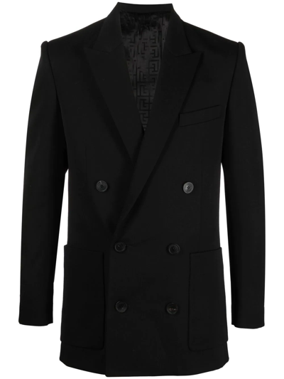 Balmain Double-breasted Wool Blazer In Black