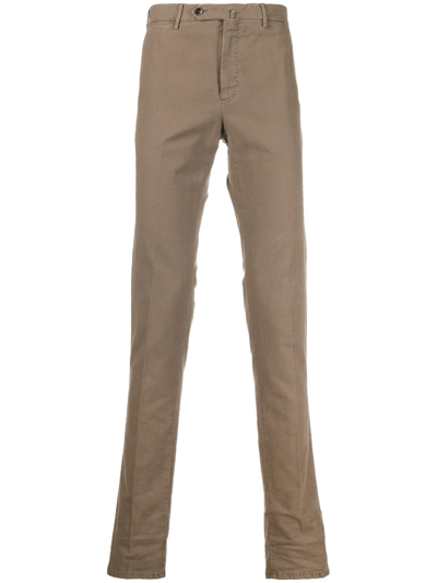 Pt Torino Slim-cut Chino Trousers In Braun