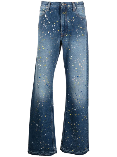 Off-white Paint-splatter Straight-leg Jeans In Blue