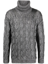 Saint Laurent Cable-knit Roll-neck Jumper In Grau
