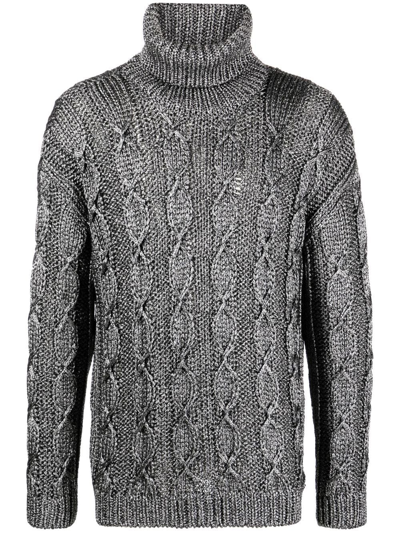 Saint Laurent Cable-knit Roll-neck Jumper In ["grey"/ "metal"]