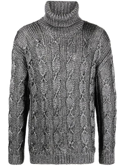 Saint Laurent Cable-knit Roll-neck Jumper In Black