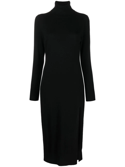 Michael Michael Kors Turtle Neck Midi Dress In Black