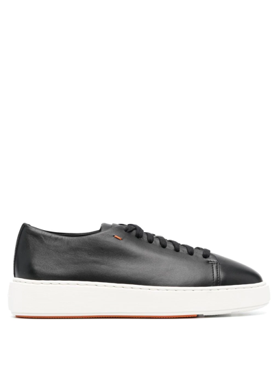 Santoni Leather Low-top Sneakers In Blue