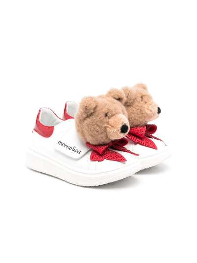 Monnalisa Kids White Teddy Bow Leather Sneakers