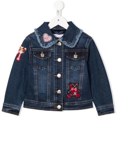 Monnalisa Kids' Patch-detail Denim Jacket In Blu Stone Denim