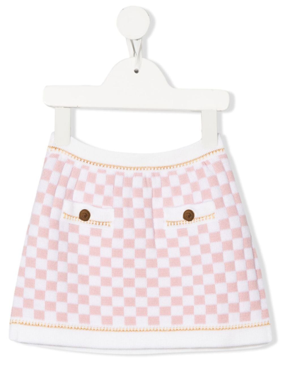 Versace Kids White & Pink Check Medusa Skirt In Bianco+englishrose