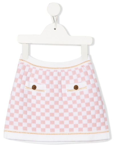 Versace Kids White & Pink Check Medusa Skirt In 2w970