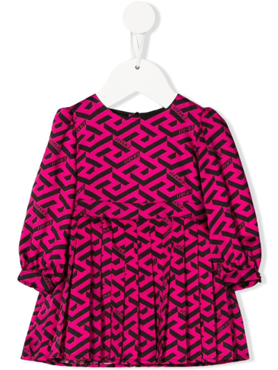 Versace Babies' All-over Monogram-pattern Print Dress In Black