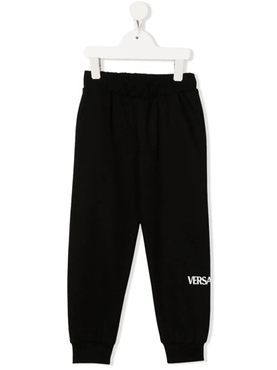 Versace Kids' Logo-print Cotton Track Trousers In Black