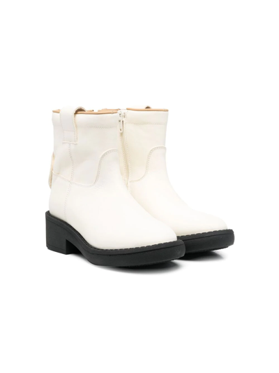 Mm6 Maison Margiela Kids Off-white Leather Boots In 2 White