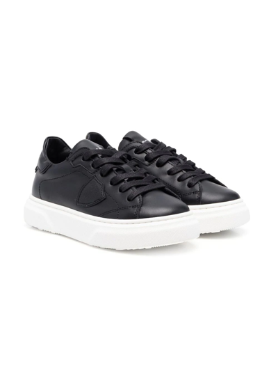 Philippe Model Teen Logo-patch Leather Sneakers In Black
