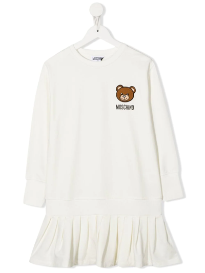 Moschino Kids' Teddy-appliqué Peplum T-shirt Dress In White