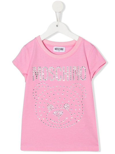 Moschino Kids' Crystal-embellished T-shirt In Pink