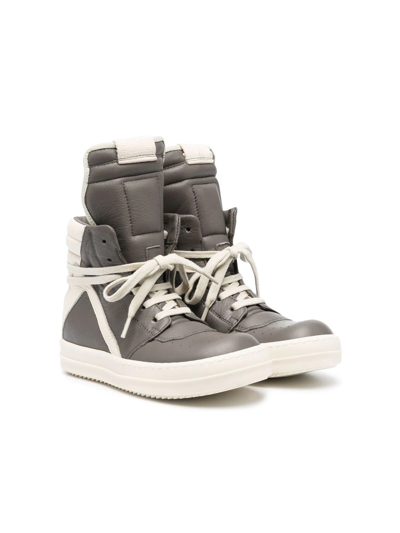Rick Owens Kids' High-top Lace-up Sneakers In Grey