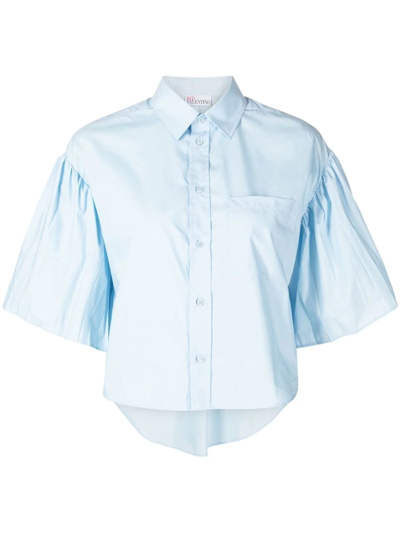 Red Valentino Puff-sleeved Cropped Shirt In Blue