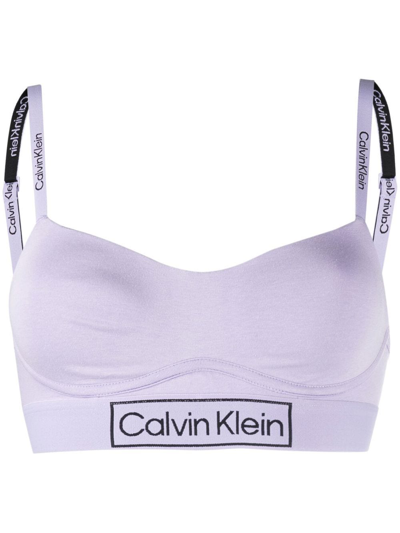 Calvin Klein Underwear Logo Embroidered Bralette In Purple