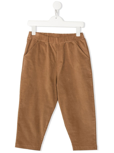 Douuod Kids' Logo-patch Slip-on Straight Trousers In Brown