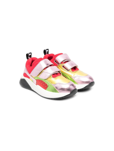 Stella Mccartney Kids' Color Block Faux Leather Strap Sneakers In Multicolor