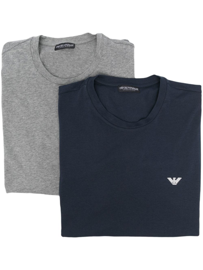 Emporio Armani Logo-print Short-sleeve Pajama Tops 2-pack In Blue