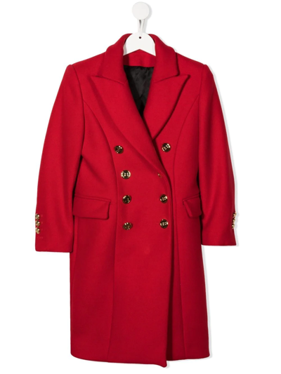Balmain Kids' Panelled Double-breasted Coat In Red