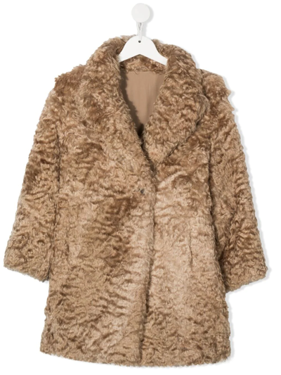 Brunello Cucinelli Kids' Mohair-blend Faux Fur Coat In Camel