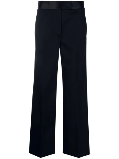 Proenza Schouler Satin-waistband Tailored Wide-leg Trousers In Black