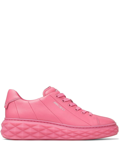 Jimmy Choo Diamond Light Maxi Branded Leather Low-top Trainers In V Candy Pink