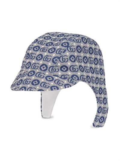 Gucci Monogram-jacquard Flap Cap In Blue