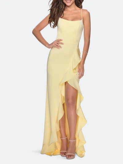 La Femme Lace Up Ruffle Dress In Yellow