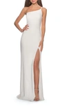 La Femme One Shoulder Long Jersey Homecoming Dress In White