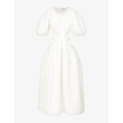 Aje Mimosa Pleated Linen And Silk-blend Midi Dress In Ivory