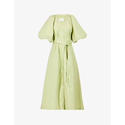 Aje Women's Evermore Belted Linen-blend Maxi Shirt Dress In Bayleaf Green