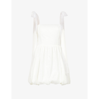 Reformation Enza Smocked Stretch-organic Cotton Mini Dress In White