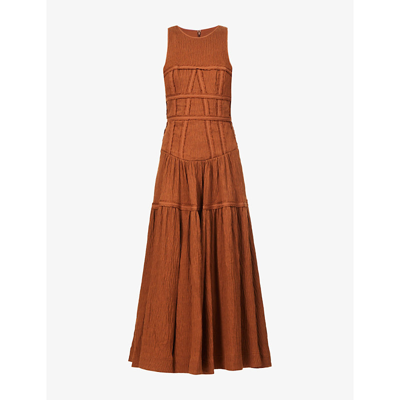 Aje Tidal Panelled-bodice Linen-blend Voile Dress In Coffee
