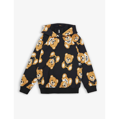Moschino Kids' Bear-print Relaxed-fit Stretch-cotton Jersey Hoody 4-14 Years In Black