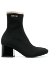 Marni Black Ankle Boot In Leather With Medium And Wide Heel Ecru-colored Details In Black