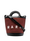 MARNI BROWN BUCKET SHOULDER BAG IN CALF LEATHER AND WOOL AND COTTON BLEND WITH ADJUSTABLE AND REMOVABLE SH