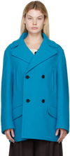 Marni Double-breasted Virgin Wool Peacoat In Blue