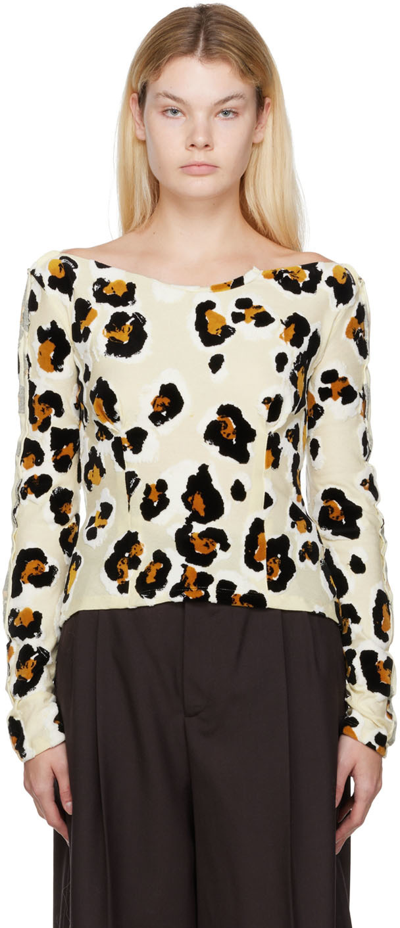Marni Woman Long Sleeve T-shirt With Leopard Pattern In Beige