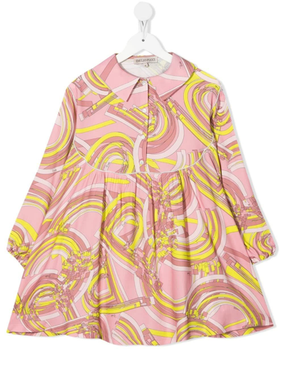 Emilio Pucci Kids Short Dress In Pink And Yellow Printed Viscose In Rosa