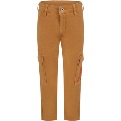 Lanvin Kids' Brown Cargo-pants For Boy With Logo In Beige