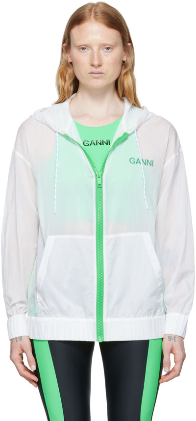 Ganni Ssense Exclusive White Recycled Nylon Sport Hoodie In Bright White