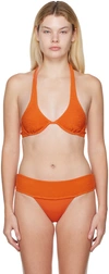 FLEUR DU MAL ORANGE SMOCKED BIKINI TOP