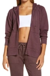 Zella Coastal High/low Zip Hoodie In Burgundy Huckle