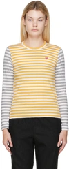 COMME DES GARÇONS PLAY GREEN & GRAY STRIPED T-SHIRT