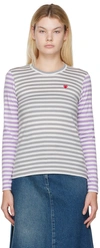 COMME DES GARÇONS PLAY GRAY & PURPLE STRIPED T-SHIRT